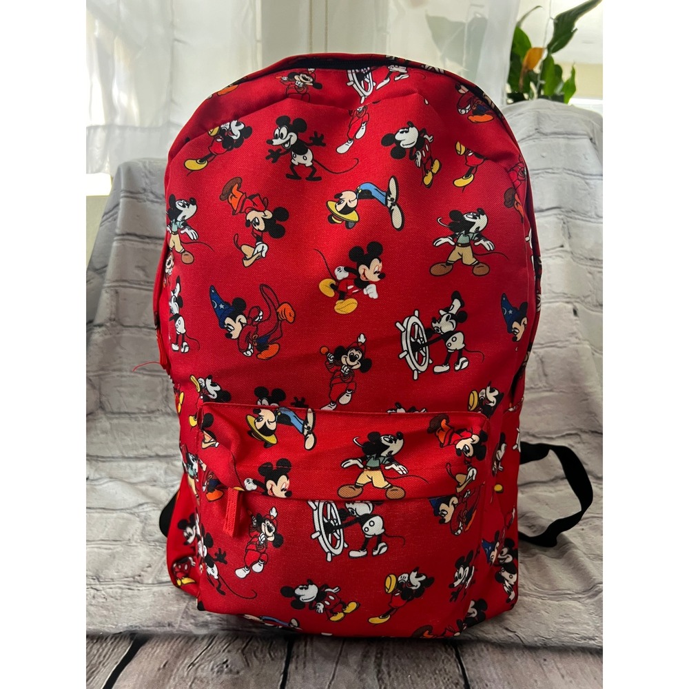 Disney‎ Mickey Mouse Red All Over Print Canvas Backpack Steamboat Sorcerer